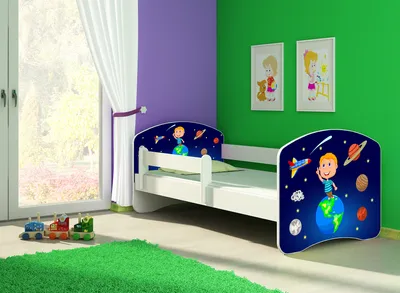 Produktbild von Kinderbett, Babybett 70x140, 80x160, 80x180cm Juniorbett, Kind, Motiv, Schublade CLAMARO, Bett Farbe:22 Cosmos, Ausführung:Ohne Bettkasten, Bett Größe:140 x 70 cm