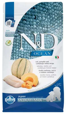 Zdjęcie produktu dla Farmina N&D Dog Ocean Cod Puppy Medium Maxi 2,5kg Sucha Karma Dla Szczeniąt Średnich I Dużych Ras Z Dorszem Dynią i Melonem