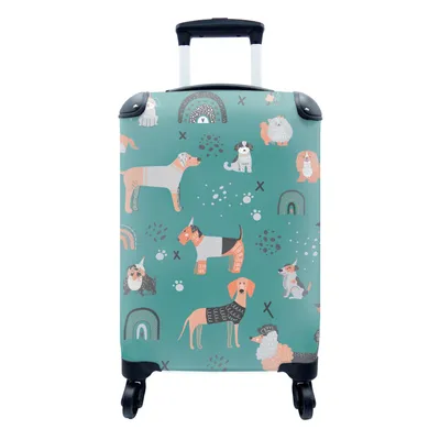 Produktbild von MuchoWow® Koffer Handgepäck Trolley Rollkoffer Kleine Reisekoffer mit 4 Rollen - Hund Illustration mit verschiedenen Arten von Hunden auf einem blauen Hintergrund - Cabin Size < 55x40x23 cm & 55x40x20 cm - Fotokoffer - Kabinenkoffer - Boardgepäck - Reise-Box - Reisekoffer - Reisegepäck - Koffer mit Bild - Trolley für Kinder