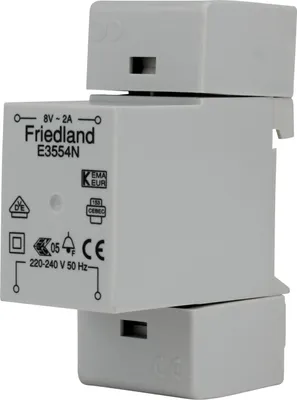 Produktbild von Friedland E3554N, 220 - 240 V, 50 Hz, 8 V, 2 A, Grau, 34 mm