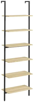 Produktbild von Industrie-Bücherregal - Wandmontiertes Leiterregal - 6 Ablagen - Holzrahmen - 60 x 30 x 206 cm - Armeegrün