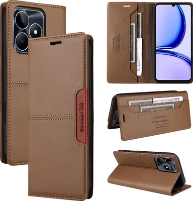 Immagine prodotto di Custodia per Realme C53 4G, custodia flip wallet in pelle con slot per carte e supporto Marrone