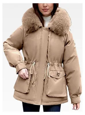 Produktbild von Damen Wintermantel mit Sherpa-Futter und Kapuze, dicker Steppmantel, Winterparka, Daunenjacke, Fleecejacke mit Reißverschluss