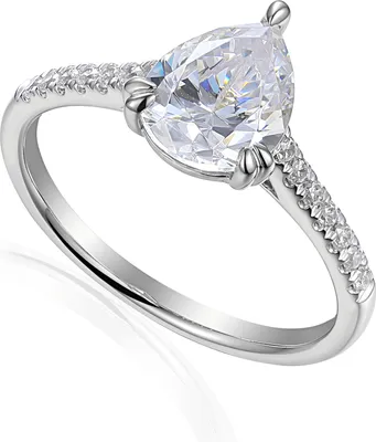 Produktbild von 585er Weißgold Damenring Solitair mit Zirkonia Tropfenschliff Gr. 54