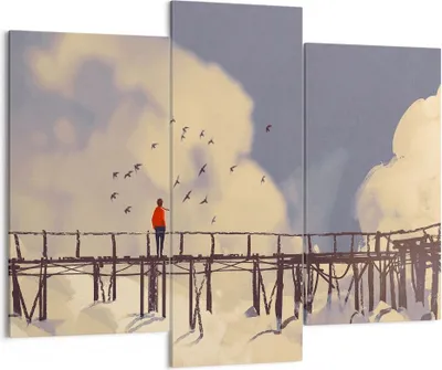 Produktbild von Bild auf Leinwand - Leinwandbild - Wolken Brücke Vögel Landschaft - 130x100cm - Wand Bild - Wanddeko - Leinwanddruck - Bilder - Kunstdruck - Leinwand bilder - Wandkunst - CB130x100-3200