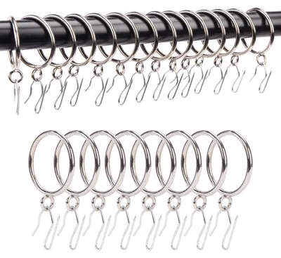 Produktbild von Gardinenringe mit Haken, Metallringe mit Ösen und Clips, Gardinenhaken, 24 Stück