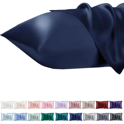 Produktbild von 2er Set Satin Kissenbezüge 40x60 cm Blau mit Reißverschluss