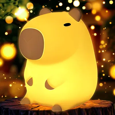 Immagine prodotto di Luce notturna per bambini - Lampada da comodino per bambini - Capibara - Lampada - Intensità regolabile - Luce notturna in silicone - USB - Ricaricabile - 2 livelli di luminosità