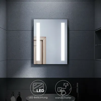 Obrázek produktu pro SONNI Koupelnové zrcadlo s osvětlením 60×45 cm studená bílá energeticky úsporné zrcadlo bez mlhy IP44 Zrcadlo s vypínačem na stěně