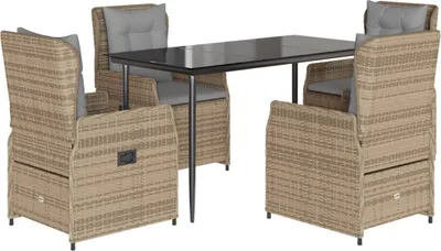 Immagine prodotto di vidaXL set da pranzo da giardino 5 pezzi con cuscini Beige poly rattan