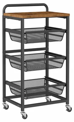 Produktbild von Servierwagen - Küchenwagen - 4 Ebenen - Ausziehbare Körbe - Mit Rollen - 31,7 x 40 x 76 cm - Braun