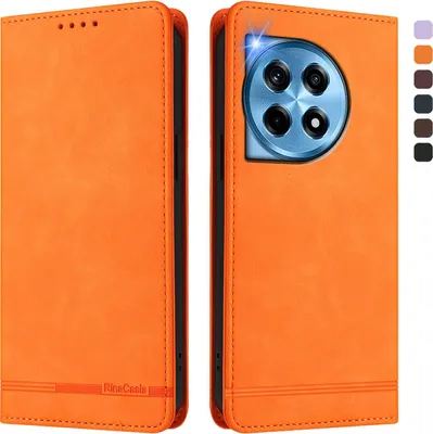 Produktbild von Hülle für OnePlus 12, Retro Kunstleder Ständer Klapphülle mit Kartenfächer und Magnetische Orange