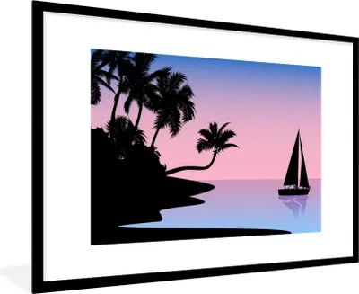 Produktbild von MuchoWow® MuchoWow® Gerahmtes Poster Strand - Boot - Palme - Schatten 90x60 cm - Poster mit zchwarzem Bilderrahmen - Wanddekoration - Fotos
