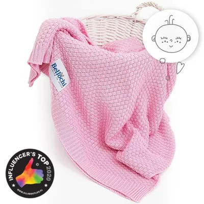 Productafbeelding van Bellochi dekentje voor meisjes en jonge dames - 100% bamboe - zacht en knuffelig - eerste dekentje - gebreide deken - voor de zomer - superzacht - 100x80 cm - roze