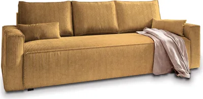 Produktbild von Sofa MENI Gelb Kordstoff mit Schlaffunktion, Sofa mit Bettkasten, Sofa mit Bettkasten, Wohnzimmersofa, Couch, Soffa, Bettsofa, Couchgarnitur- Gelb, POSO 01
