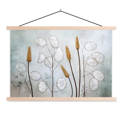 Produktbild von MuchoWow® Textilposter Stilleben - Trockenblumen - Natur 120x80 cm mit holzfarbenen Rahmen - Aufhängeset