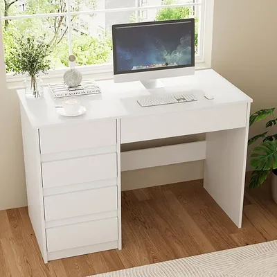 Produktbild von Schreibtisch mit 5 Schubladen, Schreibtisch Computertisch mit Stauraum, PC Tisch für Jugendzimmer Schlafzimmer | Arbeitstisch,110x50x75 cm (Weiß)