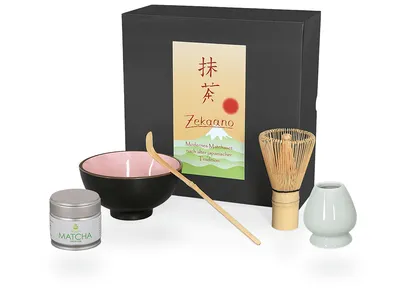 Produktbild von Matcha Set / Matchaset / Matcha Schale 250ml rosa mit Besen/Löffel/Halter/Tee in Geschenkbox