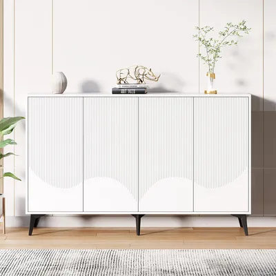 Produktbild von Sideboard mit Verstellbaren Einlegeböden Aufbewahrungsschrank Wohnzimmerschrank 4 Türen Metallbeine 160*35*100 cm Weiß