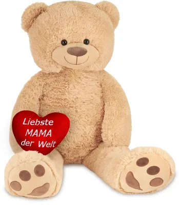 Produktbild von BRUBAKER XXL Teddybär 100 cm Beige mit einem Liebste Mama der Welt Herz Stofftier Plüschtier Kuscheltier