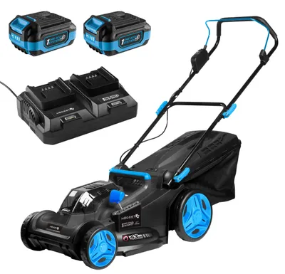 Obrázek produktu pro Akumulátorová sekačka 2x18V s bezkartáčovým motorem, šířka záběru 43 cm, včetně baterií a nabíječky – systém OneAccu