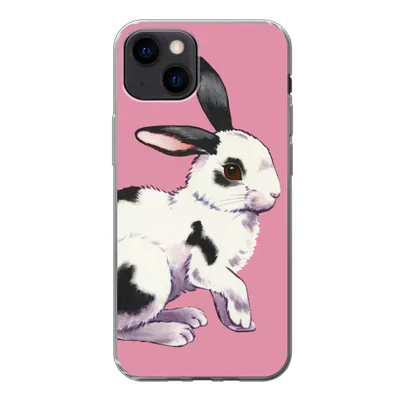 Produktbild von MuchoWow® Handyhülle Schutzhülle Hülle für iPhone 13 mini Kaninchen mit rosa Hintergrund Silikon Softcase Handy Hülle - Softcase