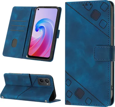 Produktbild von Hülle für OPPO A96 4G A36 A76 Realme9i Prägung Flip Leder Brieftasche Schutzhülle mit Ständer Blau