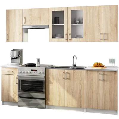 Produktbild von Küchenzeile LIMA 2.4m Modulares Weiß, Sonoma Eiche B240xH203xT44,5 cm