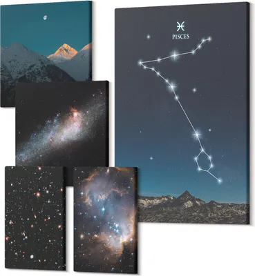 Obrázek produktu pro Obrazy Na Plátně – 5-Dílná Sada – Polycanvas – Moderní Obrazy – Dekorace Na Zeď – Do Obývacího Pokoje – Abstraktní Obrazy – 2x 30x30 cm + 2x 20x30 cm + 1x 40x60 cm – Vesmírné krajiny a hvězdná souhvězdí v moderním stylu