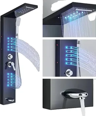 Obrázek produktu pro Sprchový panel, LED osvětlení, lázeňské trysky, černá 6002
