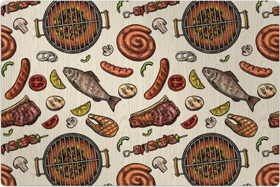 Produktbild von Küchenmatte 150x225 cm Vinylmatte Bodenmatte Dekoration - Barbecue Grill