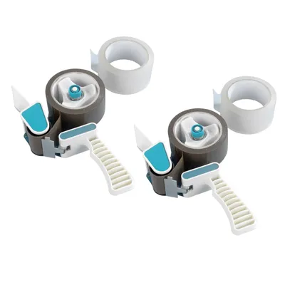 Produktbild von 2 Stück Abroller Inkl. 4 Rollen Klebeband Handabroller Profi Klebebandabroller Paketbandabroller für Paketbänder