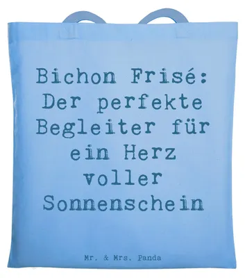 Produktbild von Mr. & Mrs. Panda Shopping Tasche Spruch Bichon Frisé Freude - Sky Blue - Geschenk, Hunderasse, Tote Bag, verspielter Charakter, Laptoptasche, verspielte Hunde, Hund