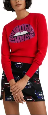 Produktbild von Desigual Damenpullover Esopo rot mit Lippen-Applikation XL