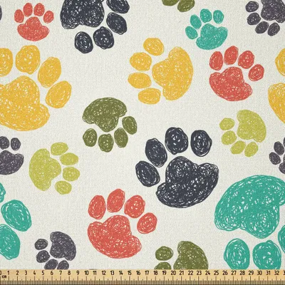 Produktbild von ABAKUHAUS Hundeliebhaber Microfaser Stoff als Meterware , Nette Handgezeichnete Tatzen Zeichnung Druck Gekritzel Muster Art Kinder, 10 M (230 x 1000 cm), Mehrfarbig