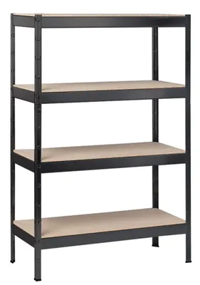 Produktbild von SCHULTE Regalwelt Schwerlastregal mit 4 Holzböden, 180x100x35 cm (HxBxT), Traglast pro Ebene ca. 90 Kg, schwarz-Struktur, Lagerregal, Kellerregal