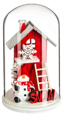 Produktbild von Glaskuppel mit Weihnachtshaus aus Holz, 12 cm