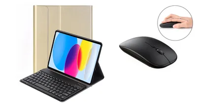Produktbild von 3in1 Bluetooth Tastatur (Weiß) + Maus + Cover für Apple iPad 10. Gen 2022 10.9 Zoll Case Schutz Hülle Tasche Keyboard
