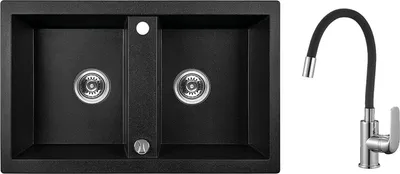 Produktbild von BADLAND BADLAND Spülbecken SET Spültischarmatur und Granitspüle Doppelbecken BARBADOS 48x78 Schwarz | Siphon im SET!