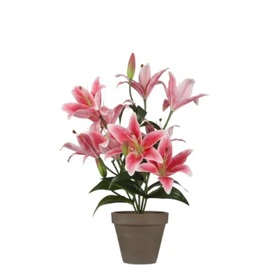Productafbeelding van Mica Decorations Tijgerlelie Kunstplant in Bloempot Stan - H47 x Ø45 cm - Fuchsia
