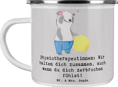Produktbild von Mr. & Mrs. Panda Blechtasse Physiotherapeutin Zusammenhalt - Grau Pastell - Geschenk, Pott, Trost, Lebensqualität, Beruf, Dankbarkeit, Wärme, Teetasse, blechbecher