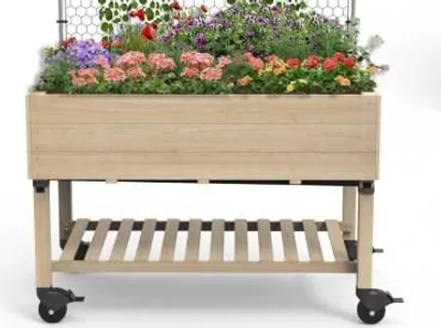 Produktbild von Hochbeet Metall Gartenbeet Pflanzkasten Braun/Holzoptik