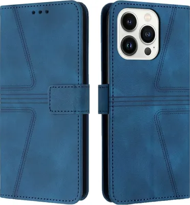 Produktbild von Für iPhone 15 Pro Triangle Solid Color Leder Telefongehäuse (blau)