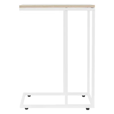 Produktbild von ML-Design Beistelltisch in C-Form, Weiß-Eiche, Metallgestell & Holzplatte, unters Sofa, Industrie-Design
