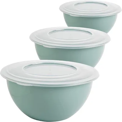 Produktbild von Schüssel mit Deckel 5l 3er Set - Vielseitige Salatschüssel und Rührschüssel, Trendfarbe: Grün, Ø 28 cm
