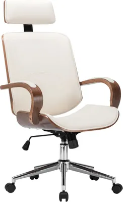 Imagen del producto de Silla oficina con reposacabezas cuero sintético madera crema