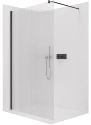 Obrázek produktu pro CERANO - Sprchová zástěna Walk-in Onyx Round L/P - 8 mm - kulatá vzpěra - černá matná, rýhované sklo - 120x200 cm