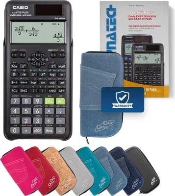 Produktbild von Casio FX-87 DE Plus II Taschenrechner mit Schutztasche hellblau und Fachbuch