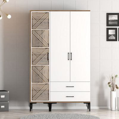 Skye Decor, Kumsal PT - Walnut, White, Kleiderschrank, Nussbaum, 100 % MELAMINBESCHICHTETE SPANPLATTEN, 120 x 201,4 x 47,5 cm