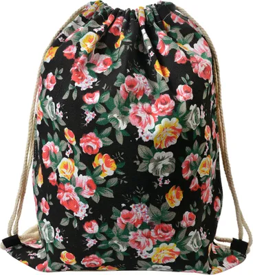 Image de Clayre & Eef Sac à dos 34x43 cm Noir Synthétique Fleurs